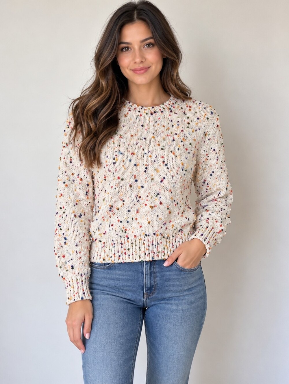 Grace & Lace Cream Multicolor Confetti Knit Sweater XS